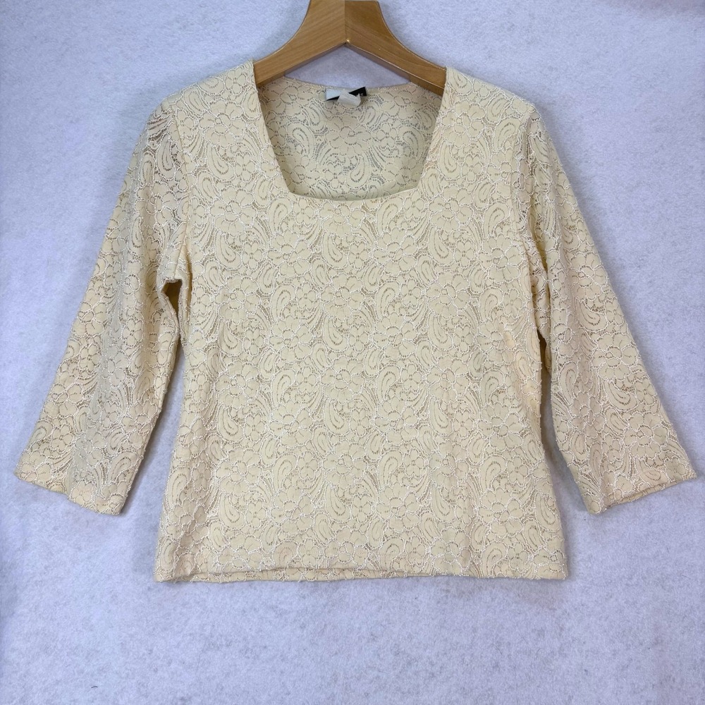 Fashion Bug Cream Lace Paisley Square Neck Top Womens XL Vtg Romantic Soft Girl